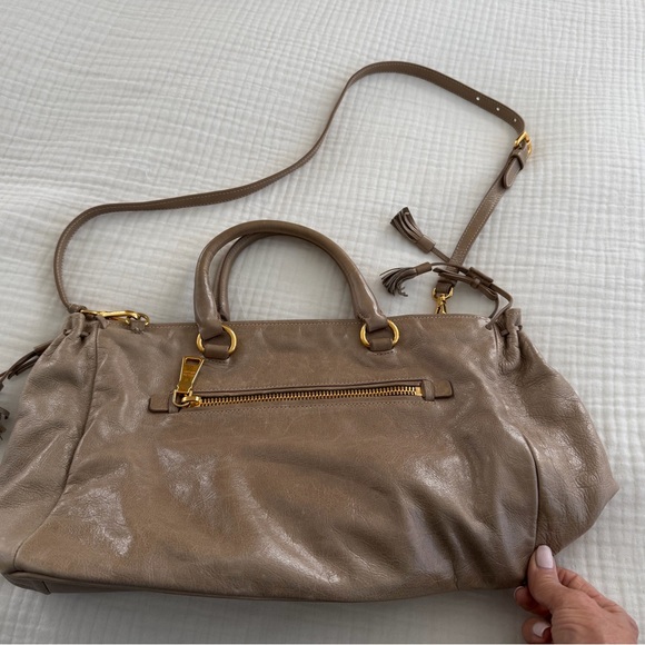 Prada Women's Taupe Leather Satchel - Picture 7 of 8